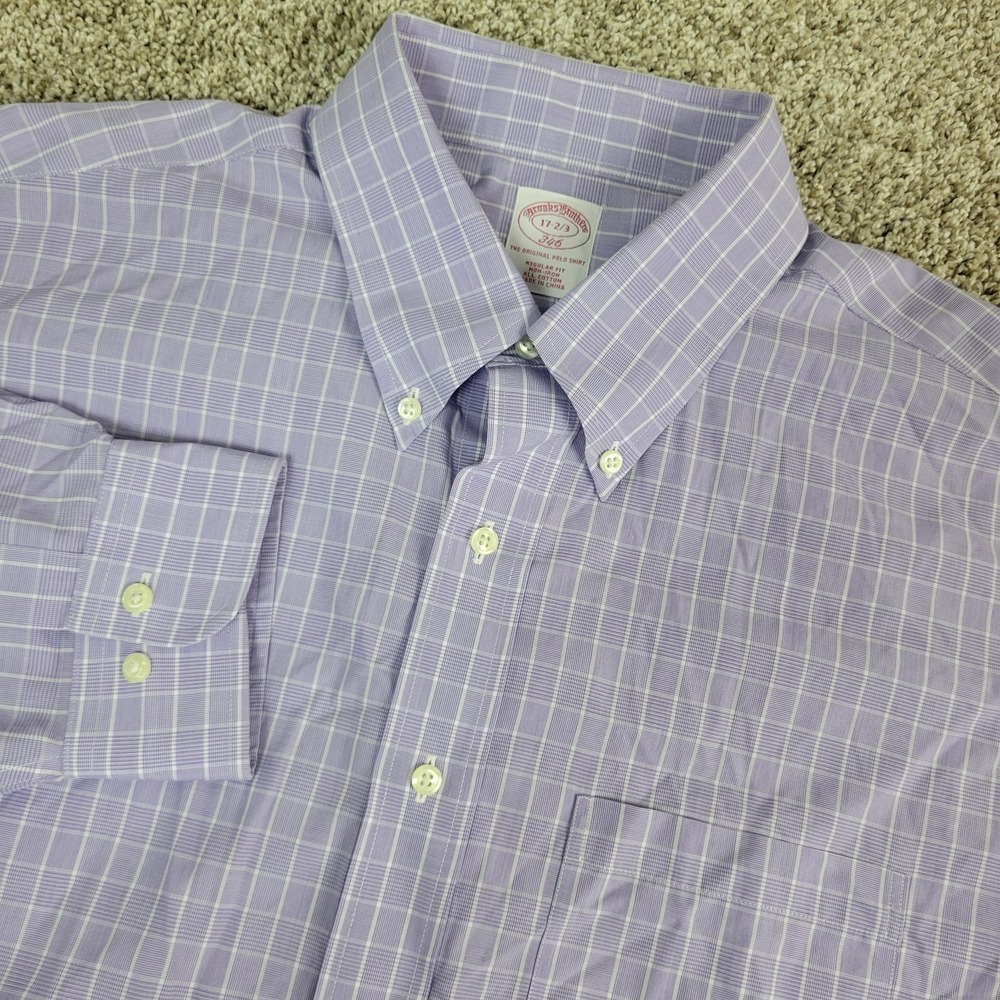 Brooks‎ Brothers 346 Mens 17-2/3 Purple Plaid Button Down Long Sleeve